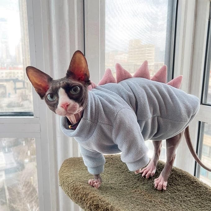 Dinosaur Sphynx Cat Clothes, Soft Polar Fleece Sweater - Image 2