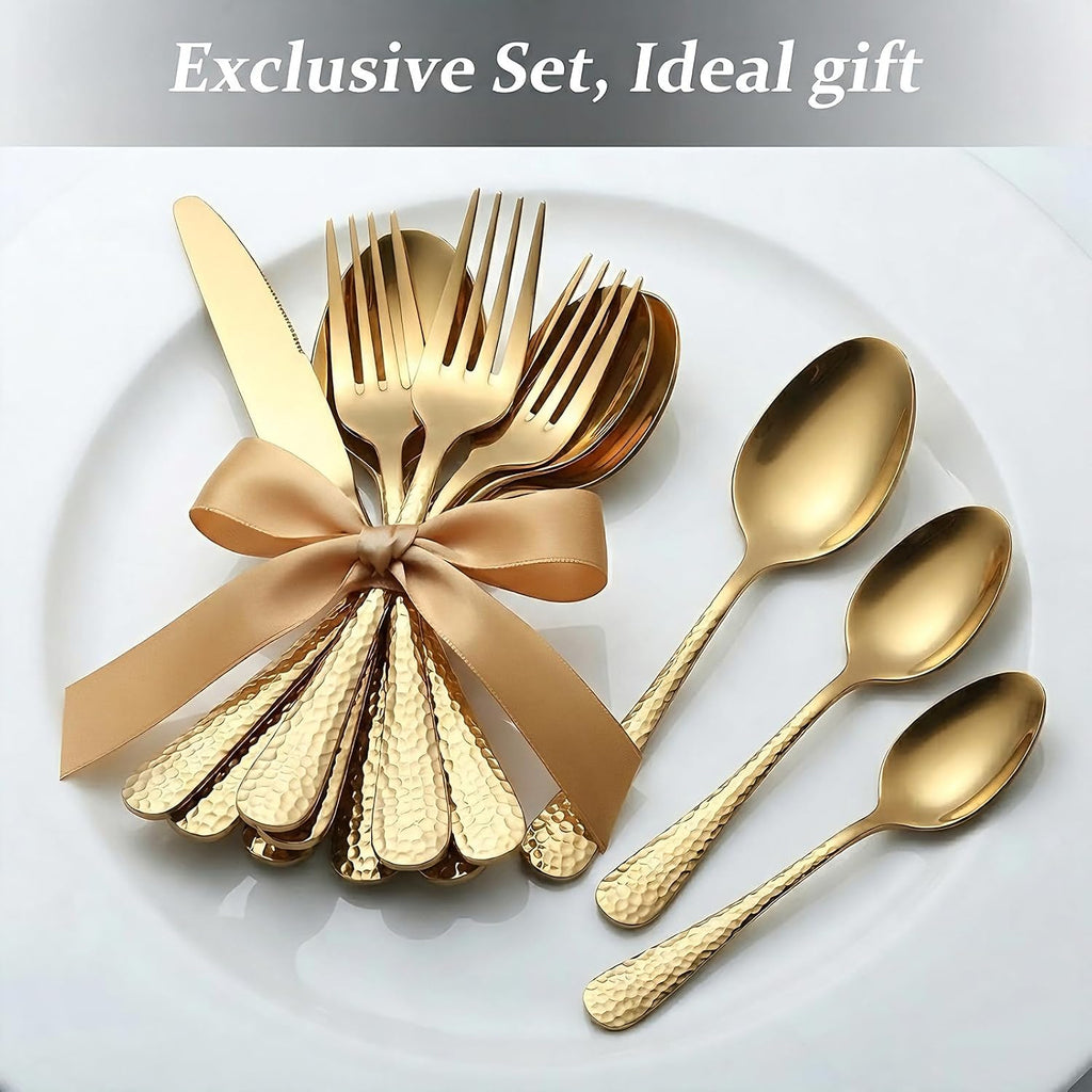 Quality Material Silverware Set with Squared Edge,18/10 Stainless Steel Cutlery Set,20 Piece Flatware Set,Service for 4,Dishwasher Safe(20)(gold)