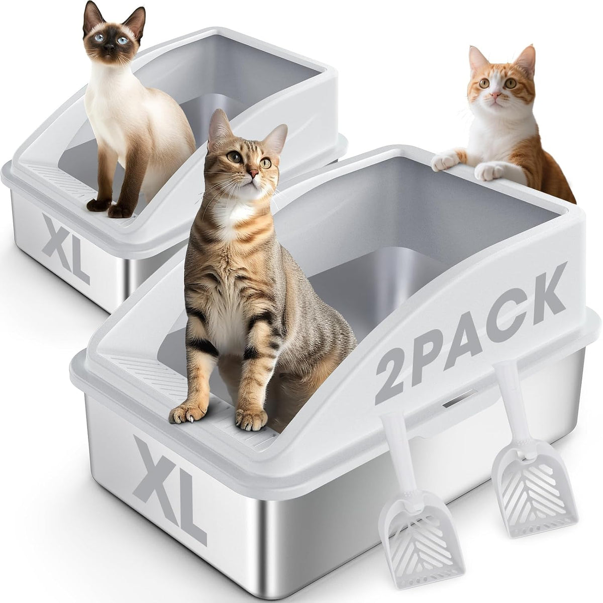 Stainless Steel Litter Box | XL Enclosed High Sided Metal Cat Litter Boxes with Lid for Lager Cats and Multi-Cats,Non-Stick, Odor Control, Easy to Clean