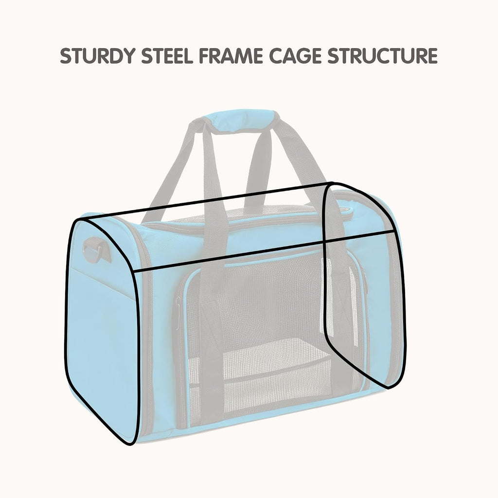 Soft Sided cat Carrier Bag Breathable Mesh Cat Dog Travel Carrier with Hand & Adjustable Crossbody Shoulder Strap (Blue, 17.0''L × 12.6‘’W × 11.9‘’H)