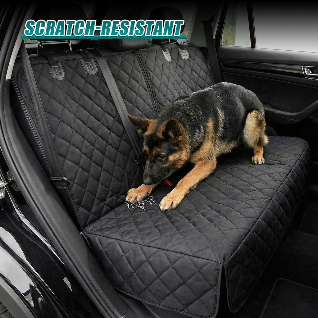 Dog Car Seat Cover with Belt, Scratchproof Washable Car Bench Seat Protector, Universal Non-Slip Vehicle Interior Pet Backseat Cover for Cars SUVs Trucks (Black)