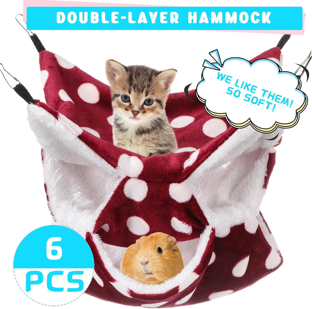 Sadnyy 6 Pieces Guinea Pig Rat Hammock Three Layer Ferret Bed Small Animal Hanging Pet Cage Hammock for Chinchilla Rat Sugar Glider Squirrel Reptiles(Lively Pattern)