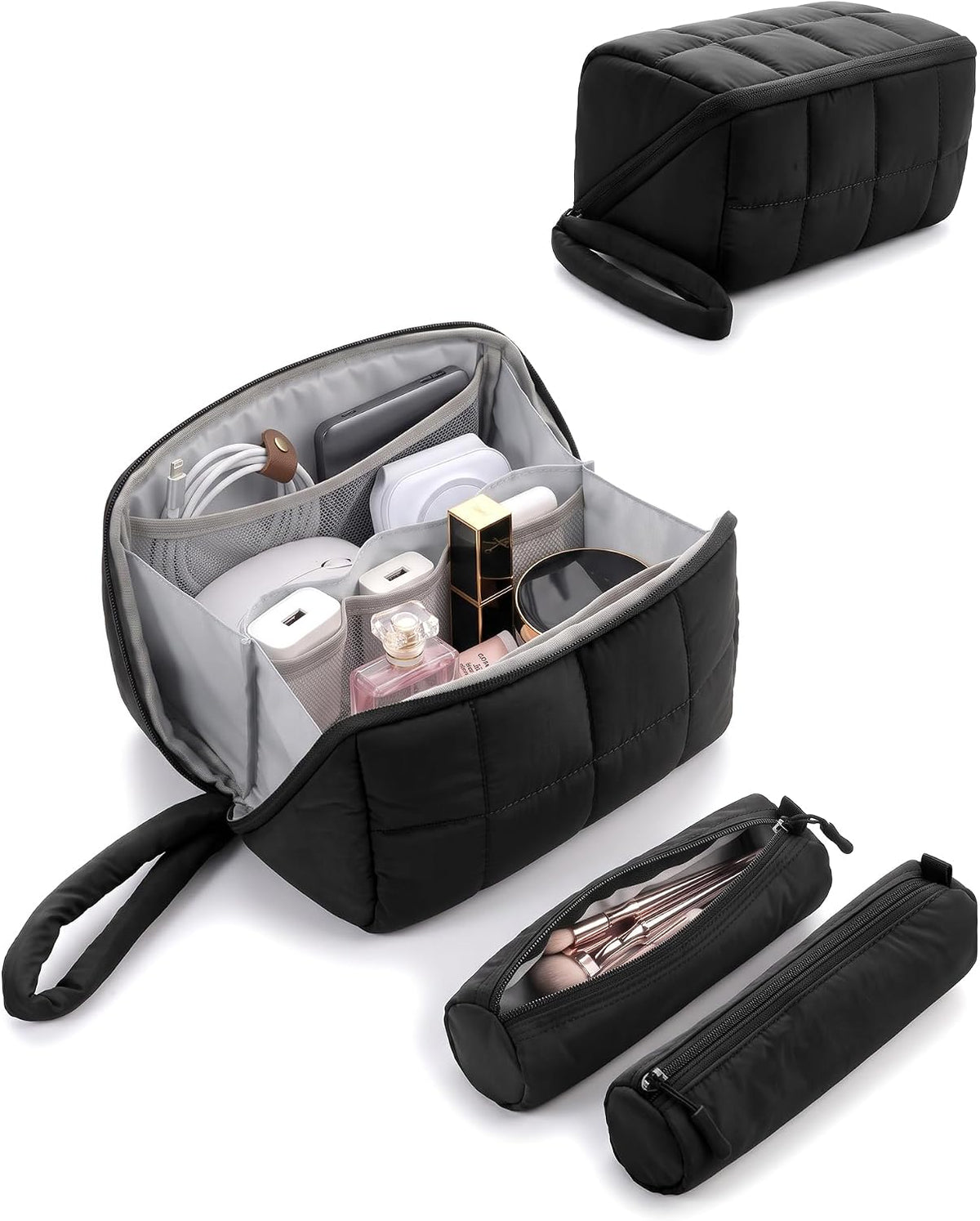 ProCase Travel Electronic Organizer Pouch, Puffy Tech Pouch -L, Black