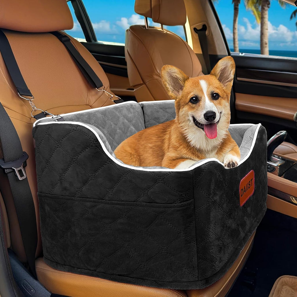 Dog Car Seat for Small Medium Dogs, Detachable Washable Dogs Booster Seat Under 35lbs, Elevated Dog Car Bed with Storage Pockets (Dark Grey, One Size)