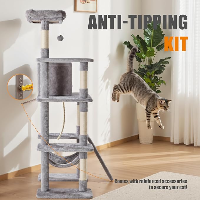 Sweetcrispy 63 inch Cat Tree Tower, Large Multi Level Cat Climbing Tower - Image 6
