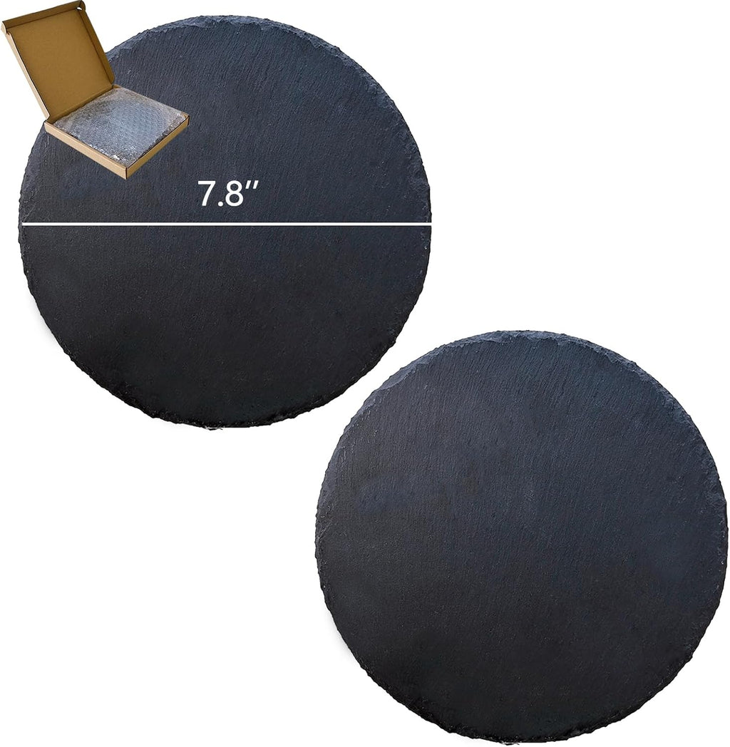 2Pcs Reptile Basking Platform 7.8in Rock Slate Plate Food Bowl for Tortoise
