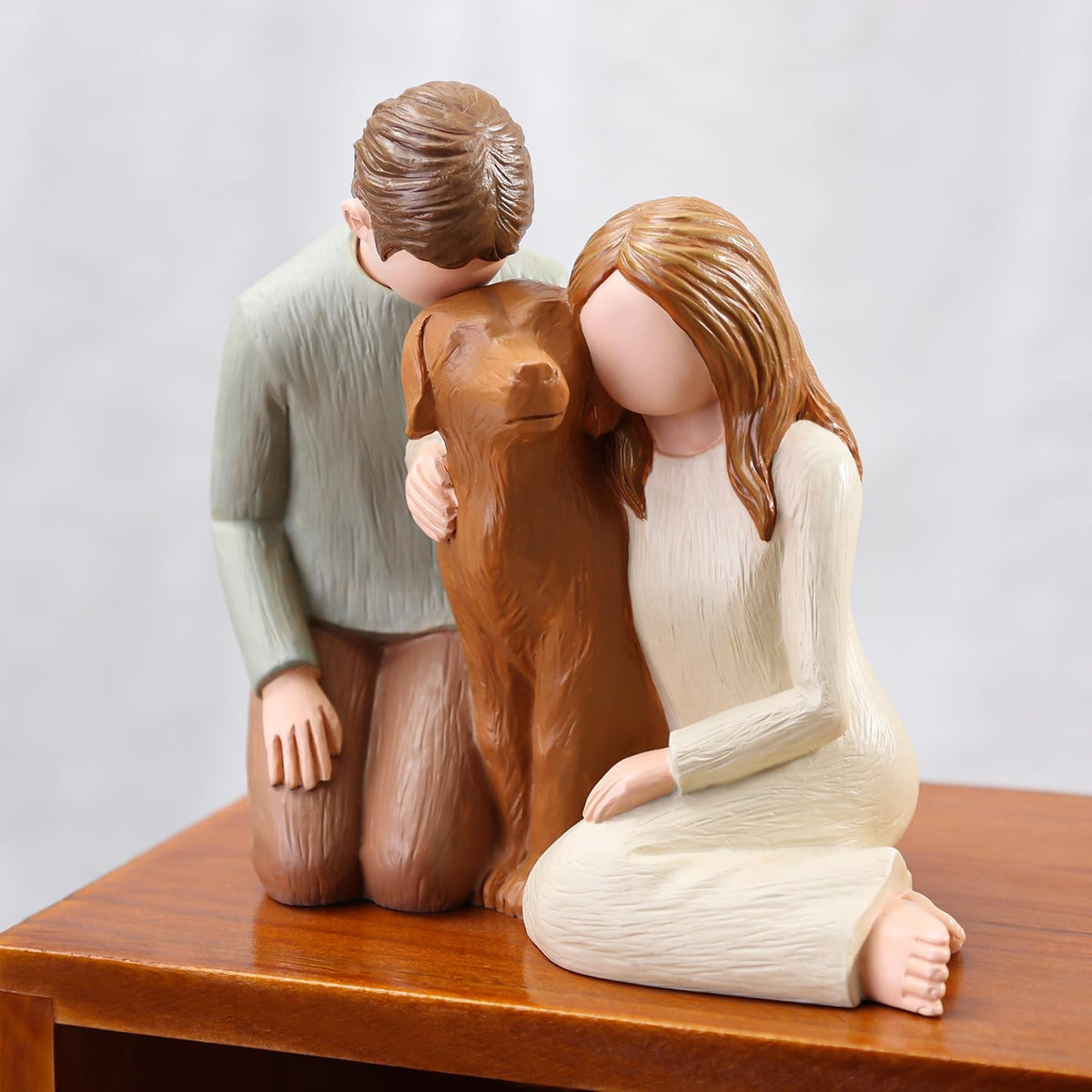 Hensonever Couple with Dog Figurines Ornaments, We are A Family Memorials Statues Gifts for Dog Lovers
