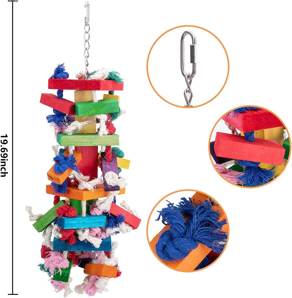 19.7" Bird Block Knots Tearing Toy, Natural Wooden Parrot Chewing Toy