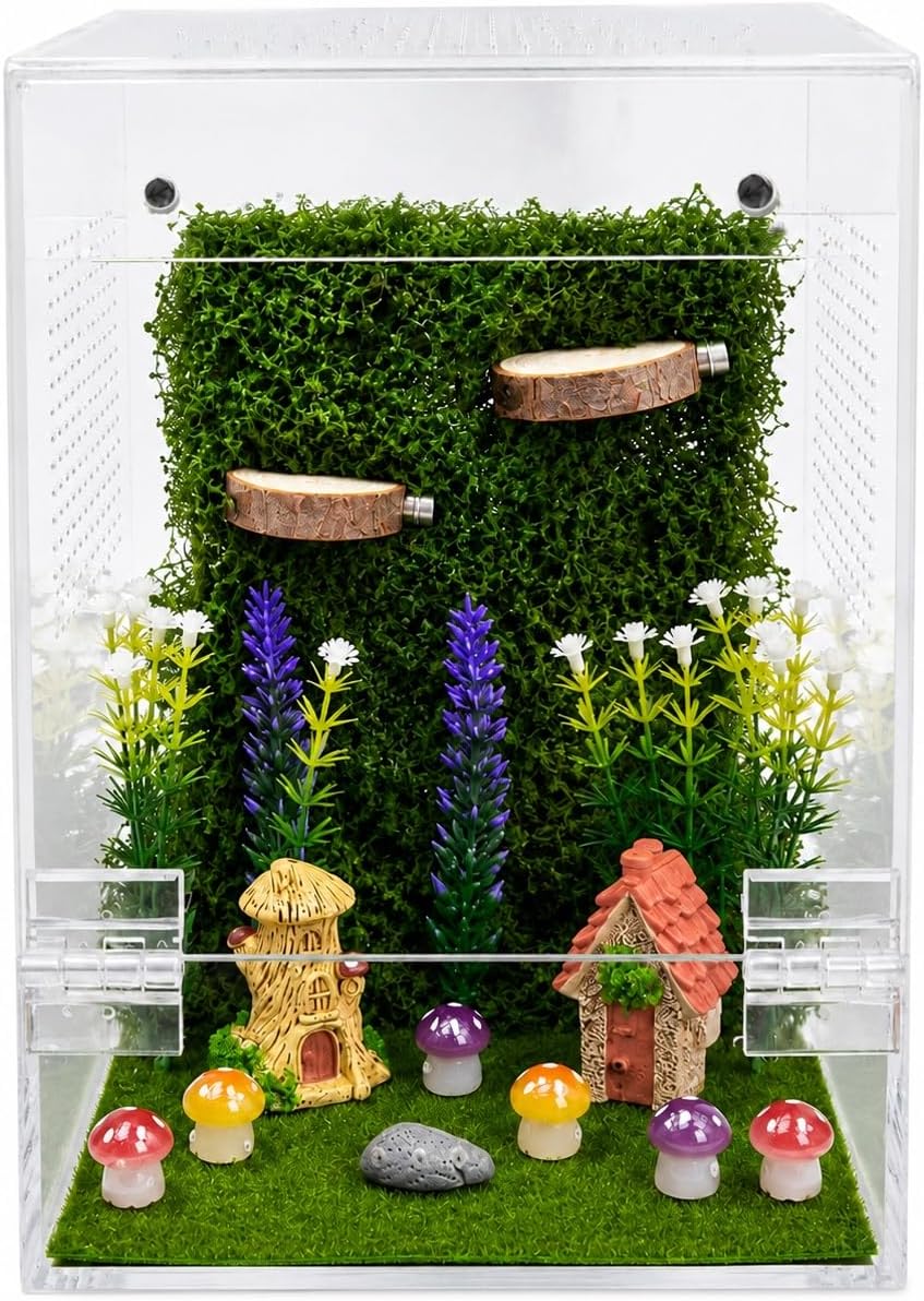 Jumping Spider Enclosure Kit, Escape-Proof Reptile Enclosure, Habitat for Spiderling, Mantis, Tarantula, Acrylic Terrarium with Magnetic Door Cribs Ventilation Spider House(Small)