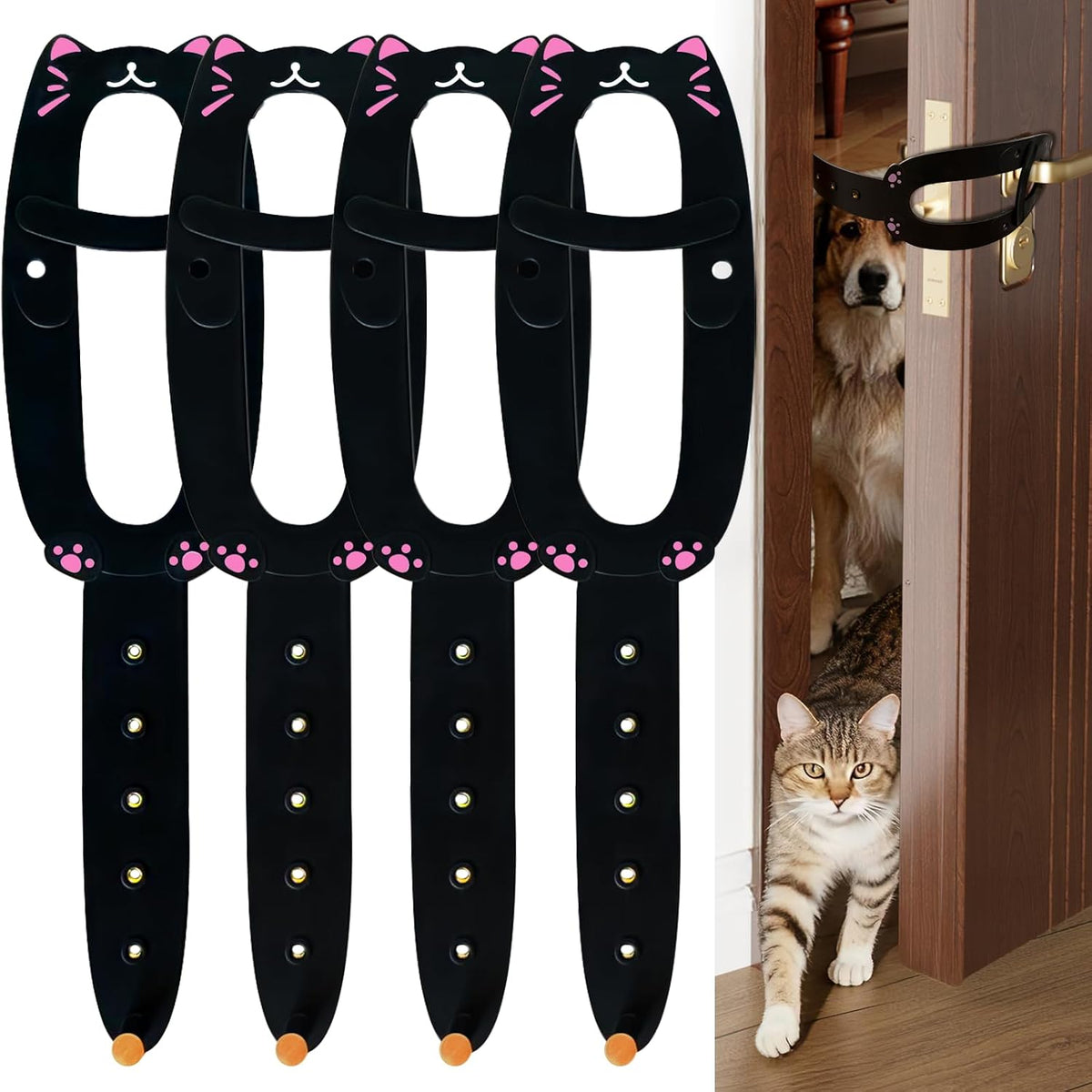 TGIOW Cat Door Latch with Stabilizer, Keep Door Open 2.5-6.5", 4Pcs, Black