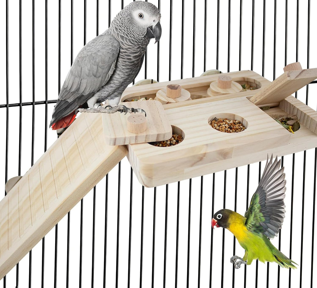FlidRunest Wooden Bird Foraging Toys, Interactive Bird Foraging Toys Puzzle for Cage, Parakeet Training Intelligence Enrichment Toys, Parrot Cage Slow Feeder for Parakeet, Cockatiel, Sun Conures