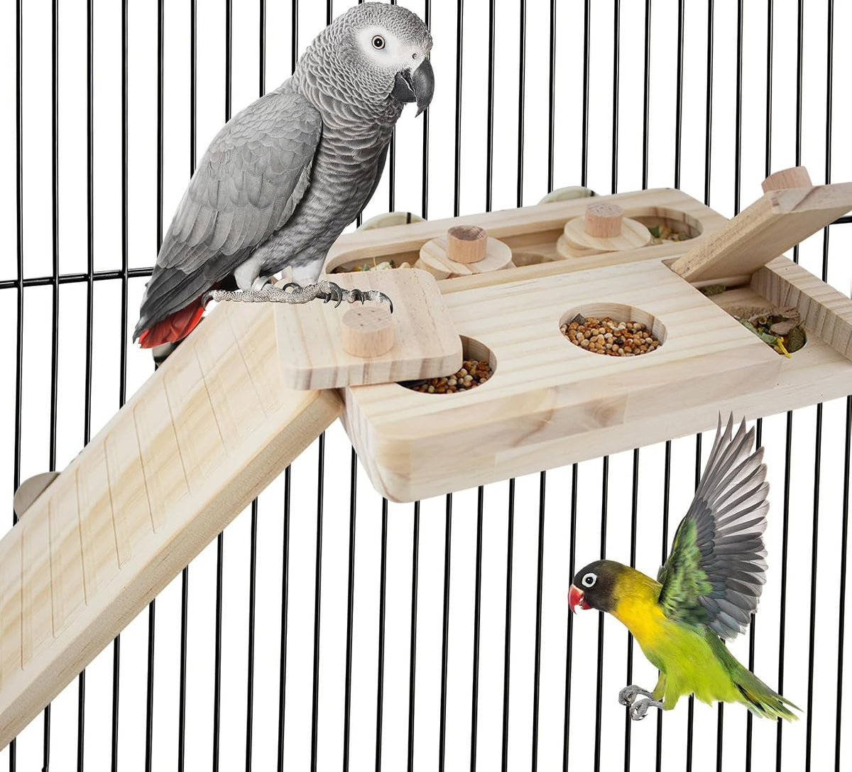 FlidRunest Wooden Bird Foraging Toys, Interactive Bird Foraging Toys Puzzle for Cage, Parakeet Training Intelligence Enrichment Toys, Parrot Cage Slow Feeder for Parakeet, Cockatiel, Sun Conures