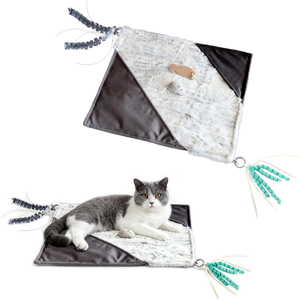 Cat Crinkle Mat with Mouse Toy,14x16" Interactive Cats Play Mat with Catnip