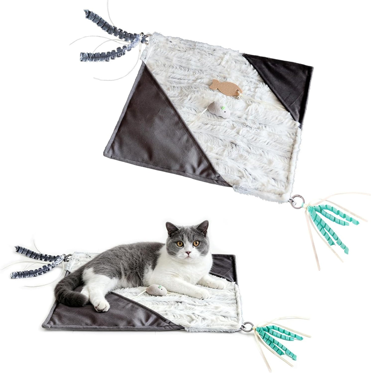 Cat Crinkle Mat with Mouse Toy,14x16" Interactive Cats Play Mat with Catnip