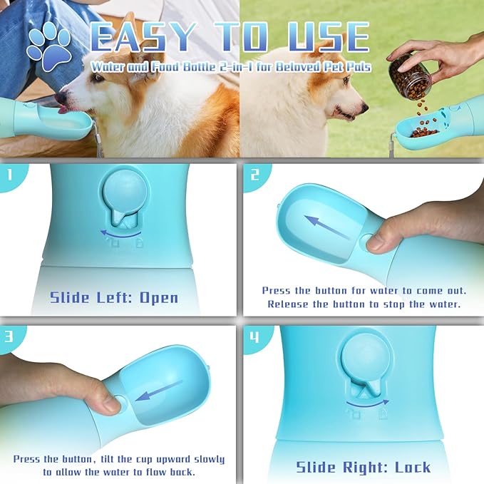2-in-1 Dog Water Bottle Portable, Food Grade Travel Dog Bowls - Image 6