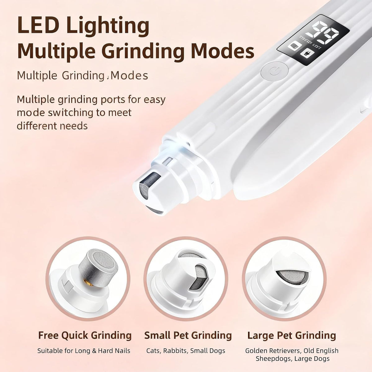2-in-1 Dog Cat Nail Clipper Grinder with LED Light, USB Rechargeable