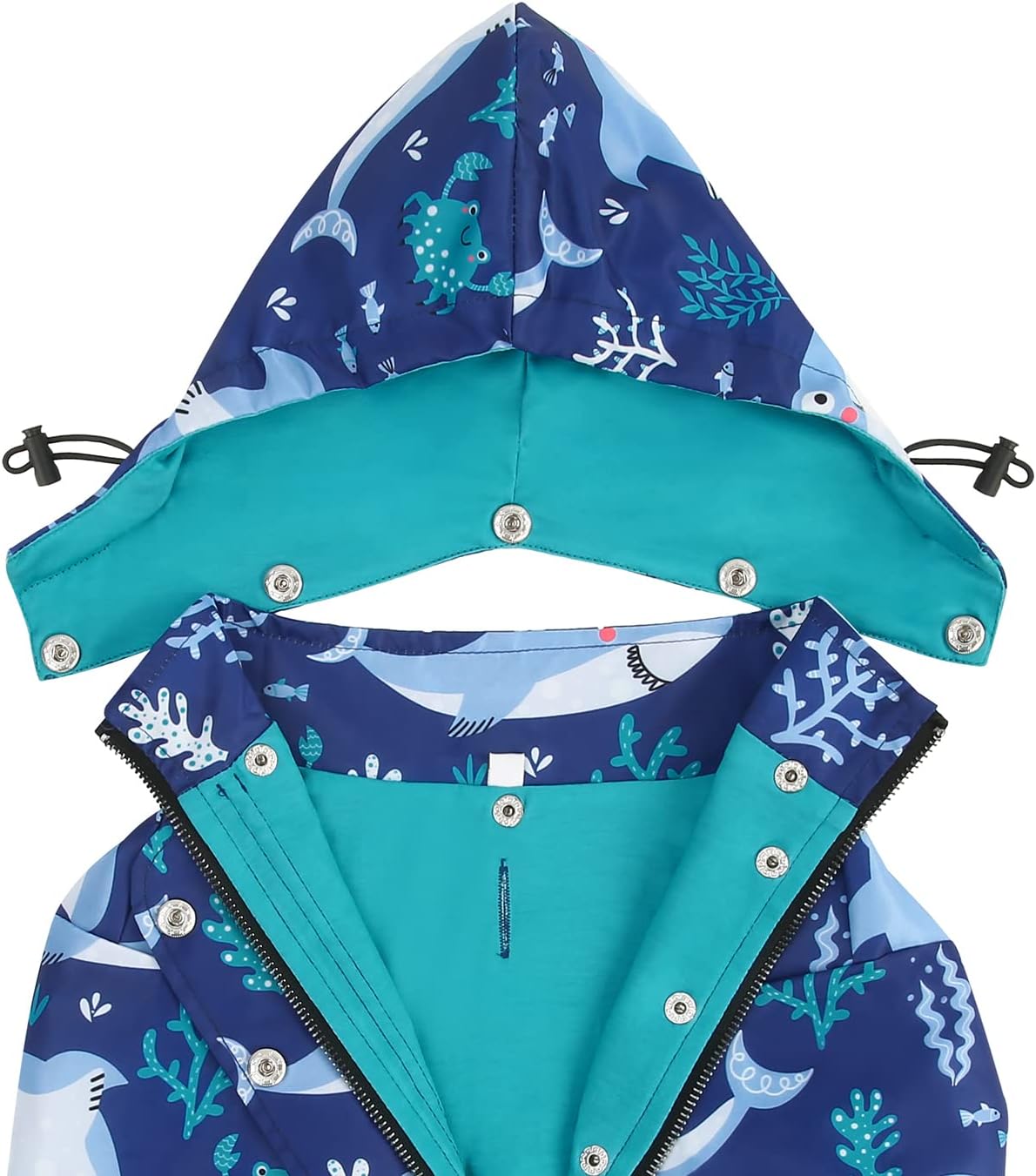 HDE Premium 2-Layer Zip Dog Raincoat Poncho w/Leash Hole & Hood Sharks 2XL