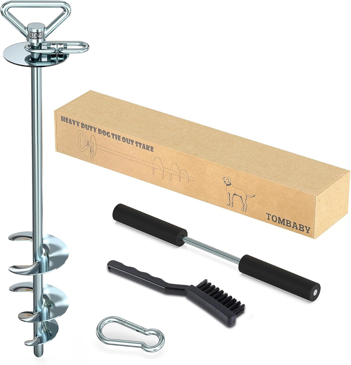 TOMBABY Dog Tie Out Cable and Stake,with 30FT Heavy Duty Cable,360° Swivel Dog Anchor& Anti-Tangle,Dog Runner for Yard,Dog Stake Allows Dogs Up to 210 lbs, Dog Stakes for Outside Beach,Camping, Yard