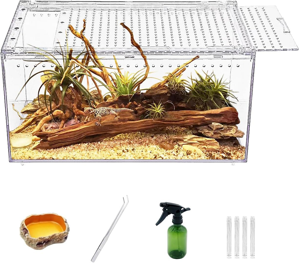【No Assembly】 Reptile Tank Enclosure with Magnetic Button.12" * 8" * 6" Thicken Snake Enclosure Cage,Batch Stackable Reptile Breeding Tank for Insect,Fish,Tarantula,Hermit Crab,Jumping Spider