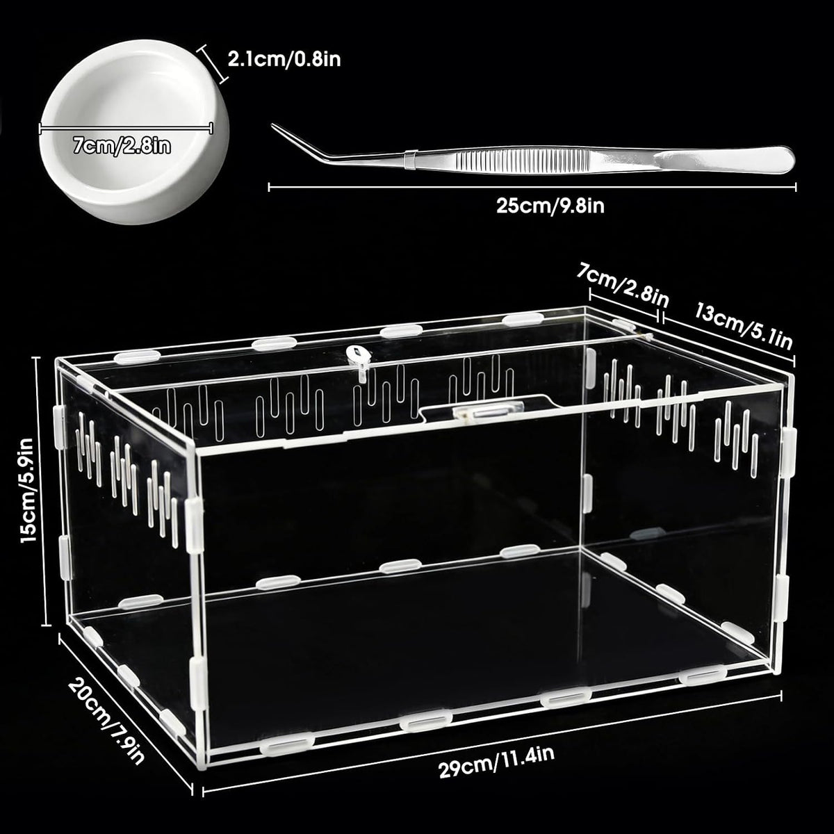 Acrylic Reptile Terrarium, Tarantula Enclosure(Tweezers & Bowl Included)