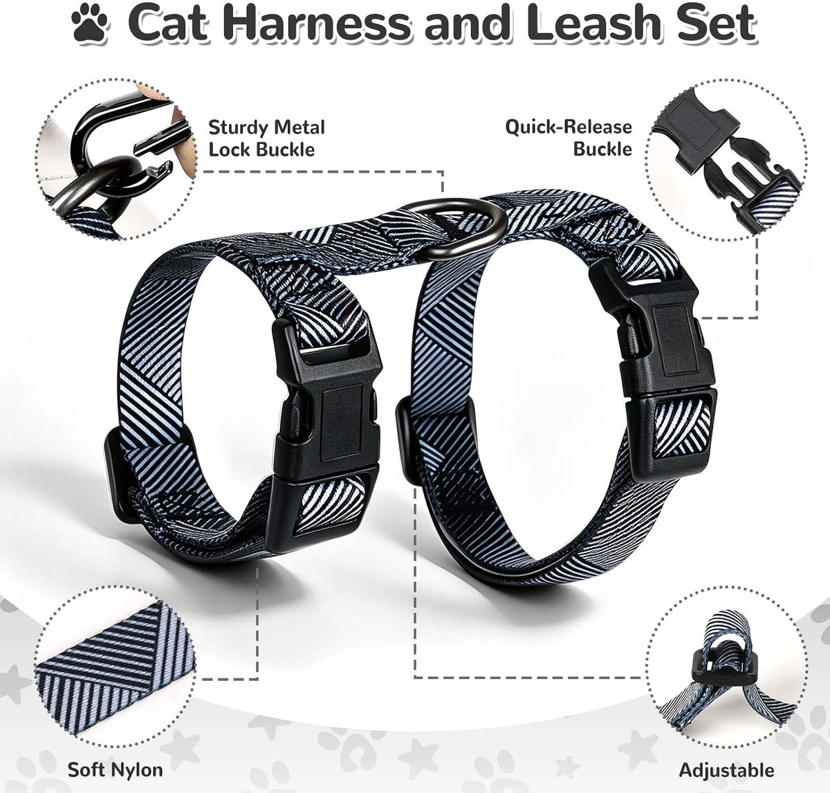 YooxArmor Adjustable Cat Harness and Leash Set, Escape Proof Kitten Harness for Walking, Soft Breathable Pet Vest for Small Medium Large Cats 5-12lbs (Grey)