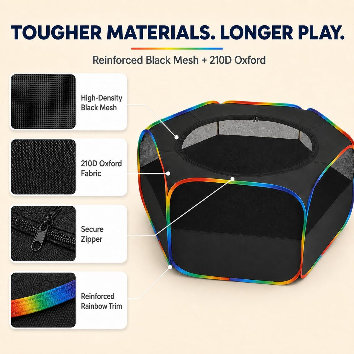 Small Animal Playpen, Black & Rainbow