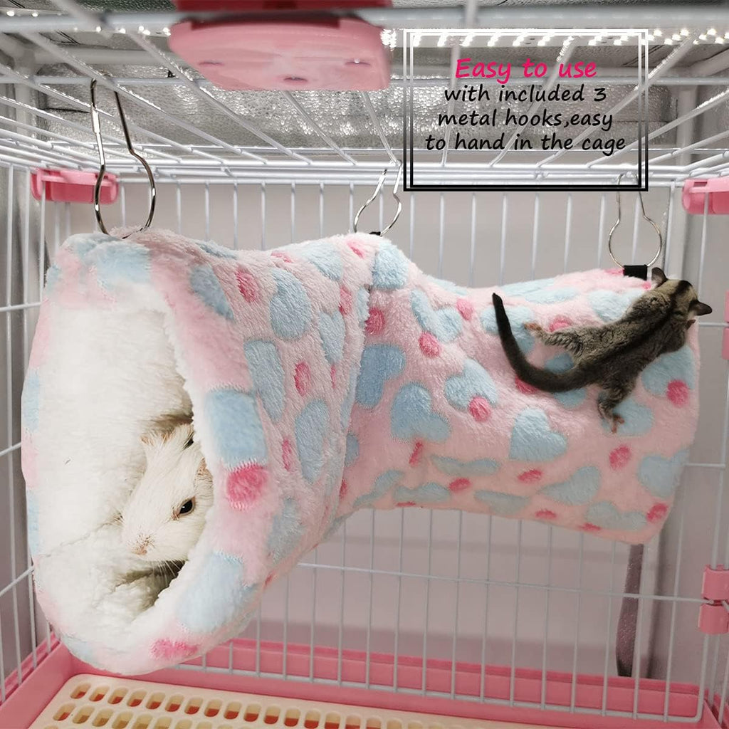 LEFTSTARER Hanging Tunnel for Small Animals Guinea Pig Accessories Sugar Glider Cage Accessories Hamster Rat Toys Ferret Hammock（Heart-Pink）