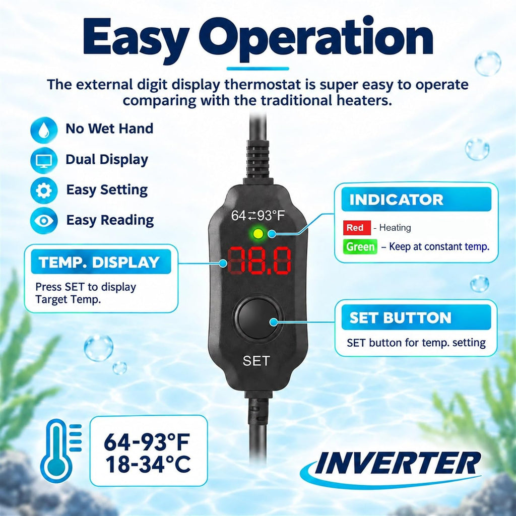 AquaMiracle Aquarium Heater Dry-Run Auto Power-Off & Overheat Protection