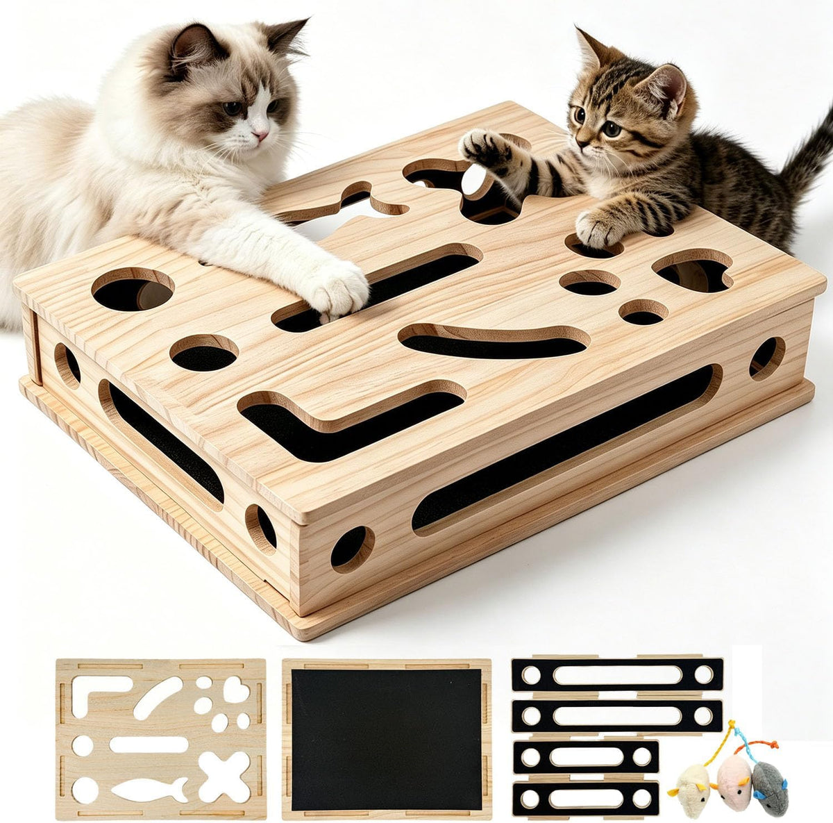 Cat Scratch Puzzle Enrichment Box, Large Cat Nail File Box with Sandpaper