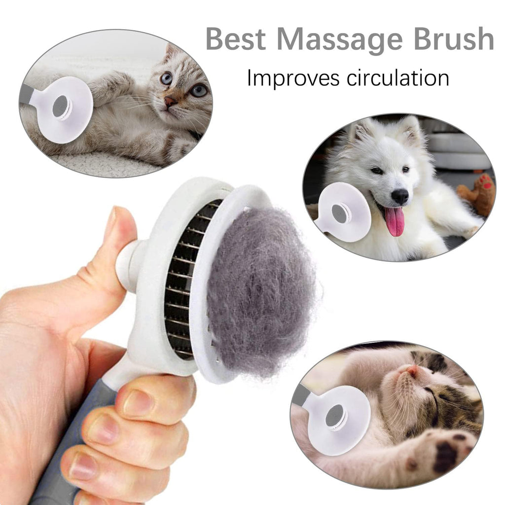 Self Cleaning Slicker Brush - Cat Brush Skin-Friendly Deshedding Grooming Massaging Tool for Long & Short Haired Pets, Cat Hair Brushes Easy Removes Undercoat for Dogs Cats Rabbits-UPGRADED, Gray
