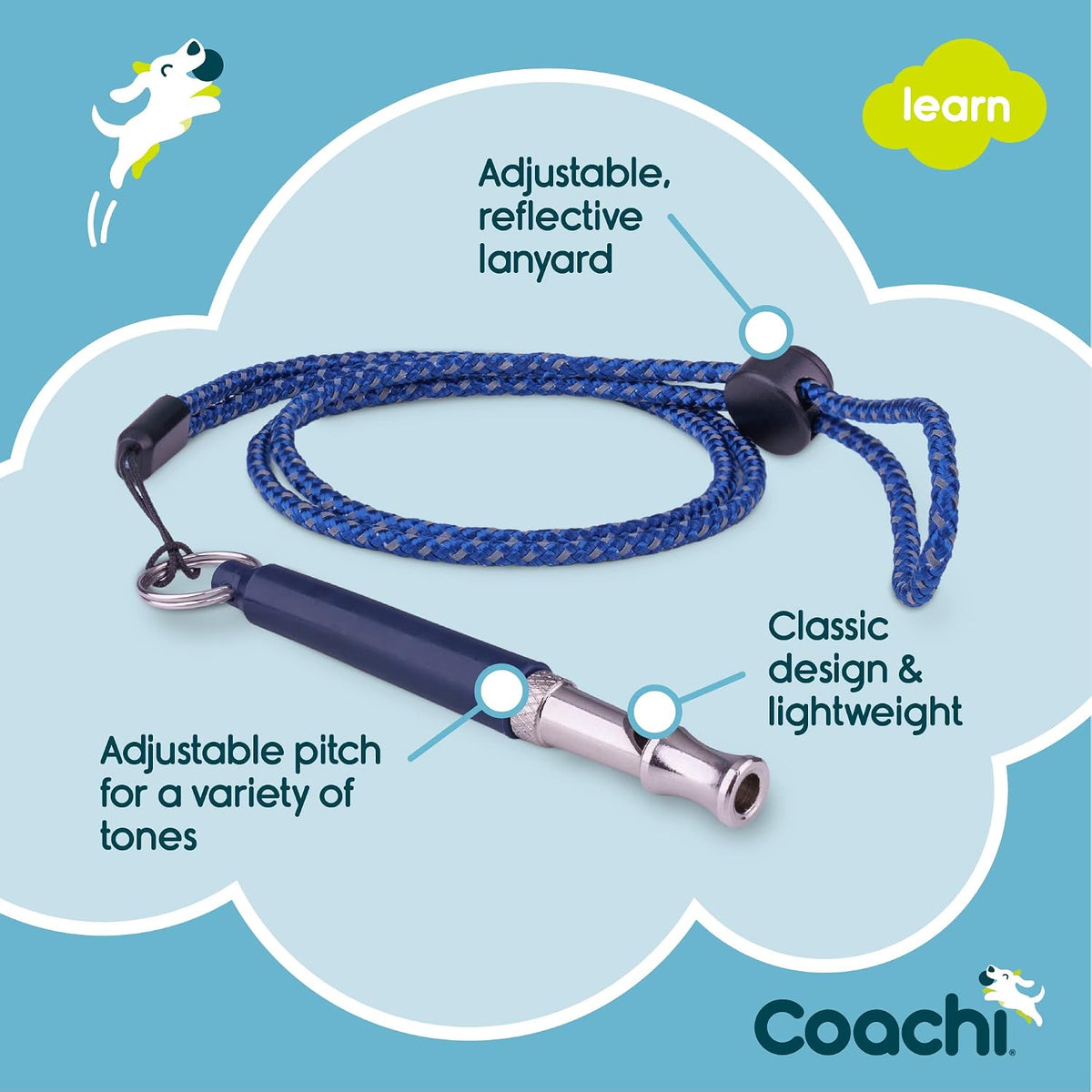 Coachi Professional Whistle, Adjustable Pitch, High Pitch, Recall Training, Lightweight & Compact, Adjustable Reflective Lanyard, Sensitive Dogs, Suitable for Dog & Puppy Training