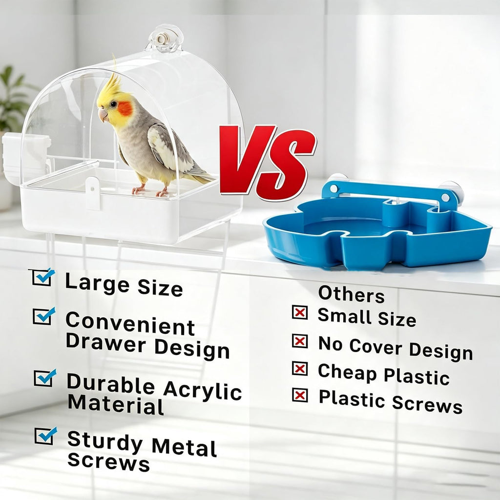 Bird Bath for Cage, 3-in-1 Hanging Shower, Feeder & House,1 Pcs
