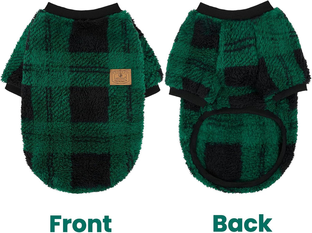 XPUDAC 2 Pack Dog Sweater for Small Medium Dogs Fleece Dog Sweaters Plaid Winter Warm Soft Doggie Sweaters Pullover Design for Chihuahua Yorkie Boy Girl Pet Clothes Outfits M