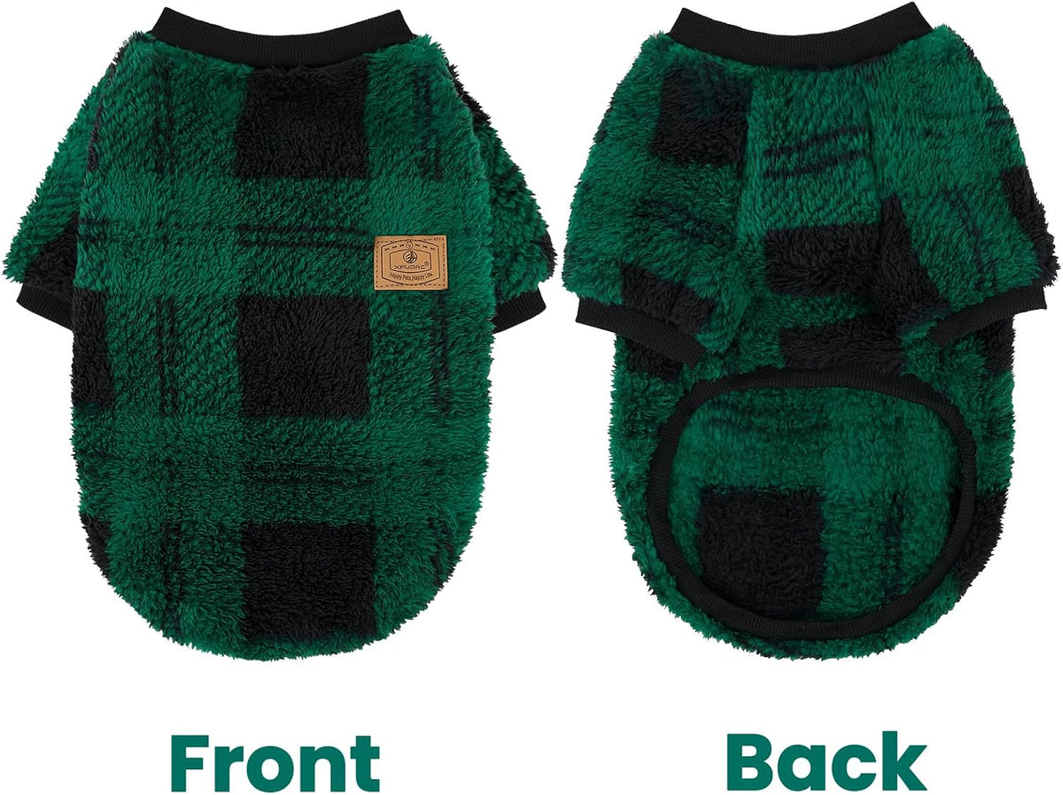 XPUDAC 2 Pack Dog Sweater for Small Medium Dogs Fleece Dog Sweaters Plaid Winter Warm Soft Doggie Sweaters Pullover Design for Chihuahua Yorkie Boy Girl Pet Clothes Outfits M