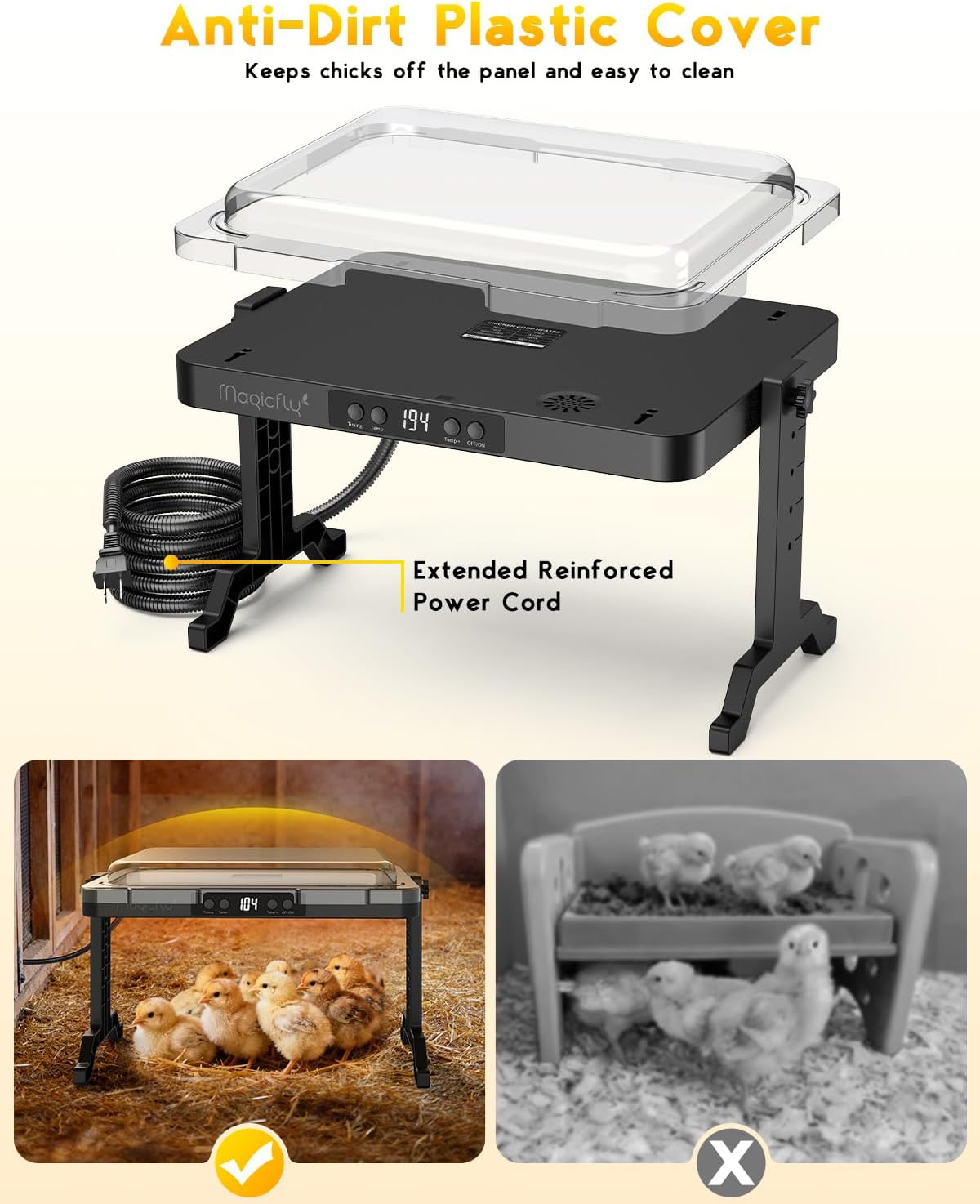 Magicfly Brooder Plate for Chicks, 200W Smart Radiant Chicken Coop Heater