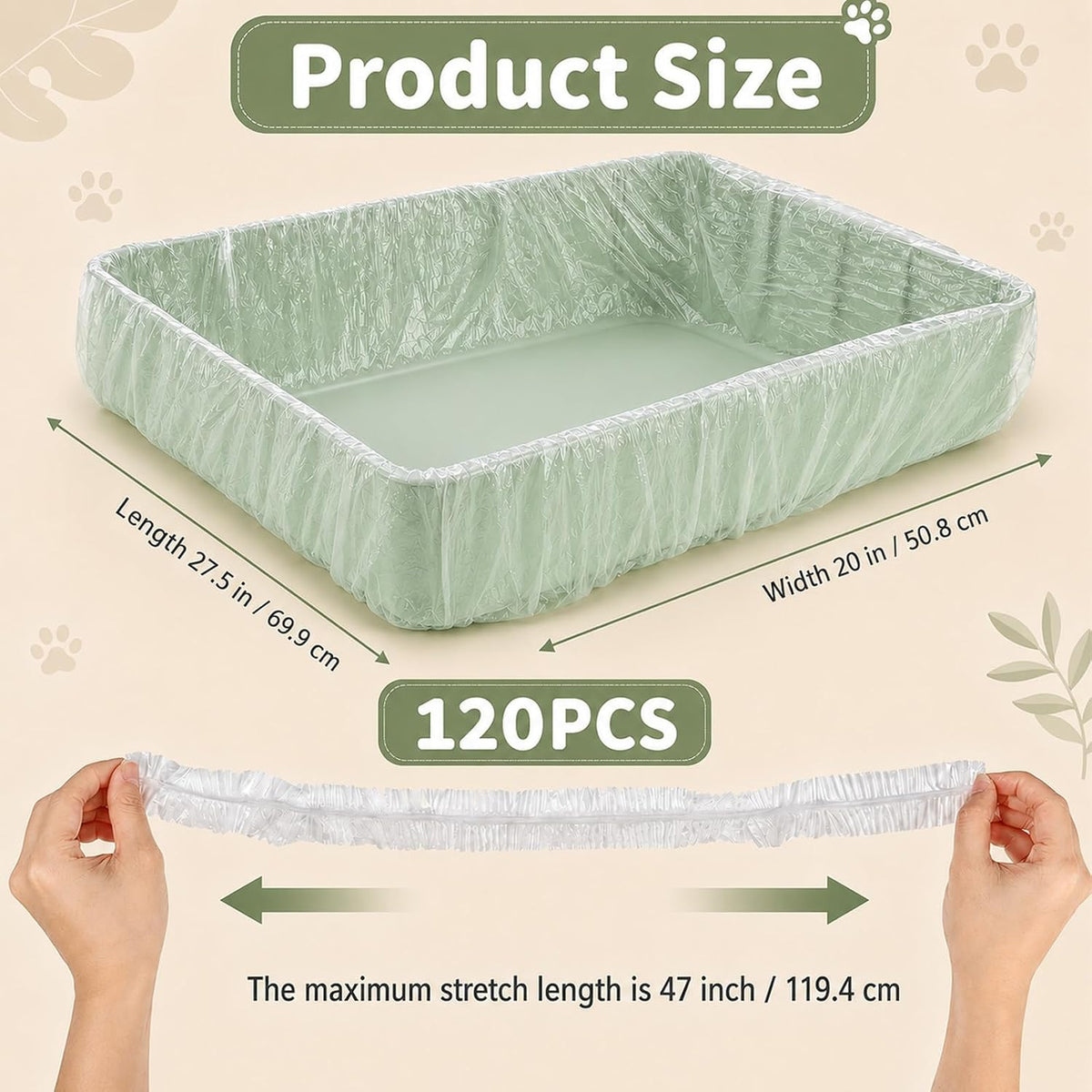 120 Pcs Disposable Plastic Cage Liners 27x19 in Clear Bunny Litter Box Liner