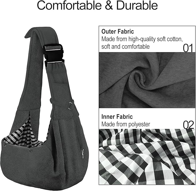 PETLOFT Reversible Dog Cat Sling Carrier, Small Carrier, Adjustable Sling - Image 3