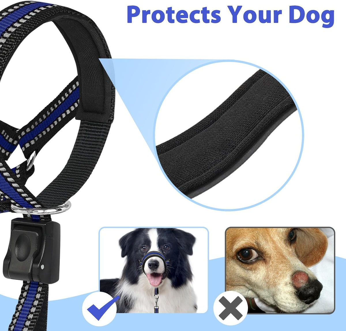 BARKLESS Soft Dog Head Collar, Patented Padded No Pull Training Head Halter