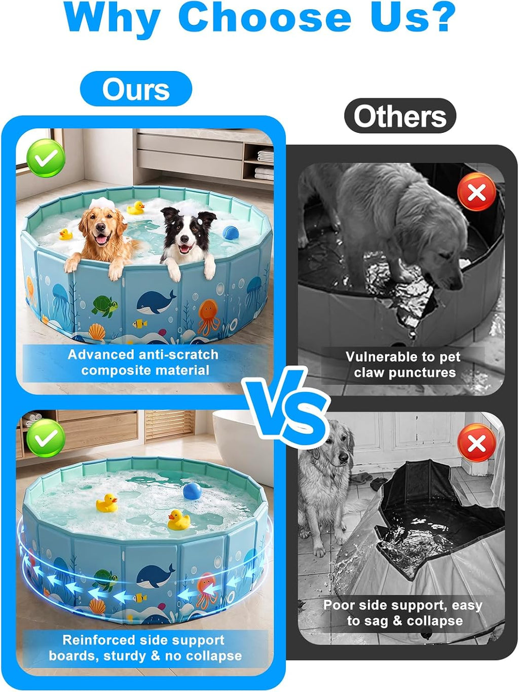 CHEERON Foldable Collapsible Large Dog Pool Puppy Bath Tub Pet Bathtub