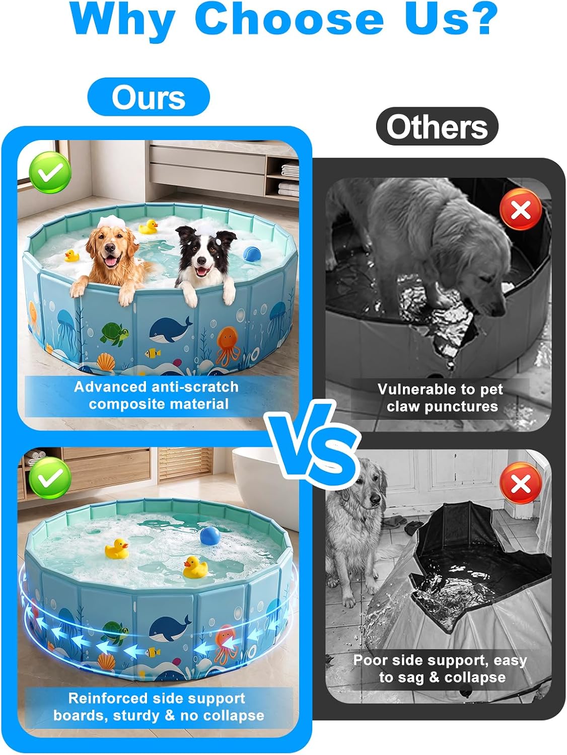 CHEERON Foldable Collapsible Large Dog Pool Puppy Bath Tub Pet Bathtub