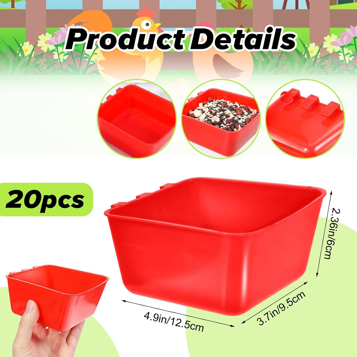 20 Pcs Cage Cups Chicken Feeder Waterer, 16 oz, Hanging Bunny Cage Feeder, Chicken Water Bowl for Pet Parrot, Rooster, Parakeet