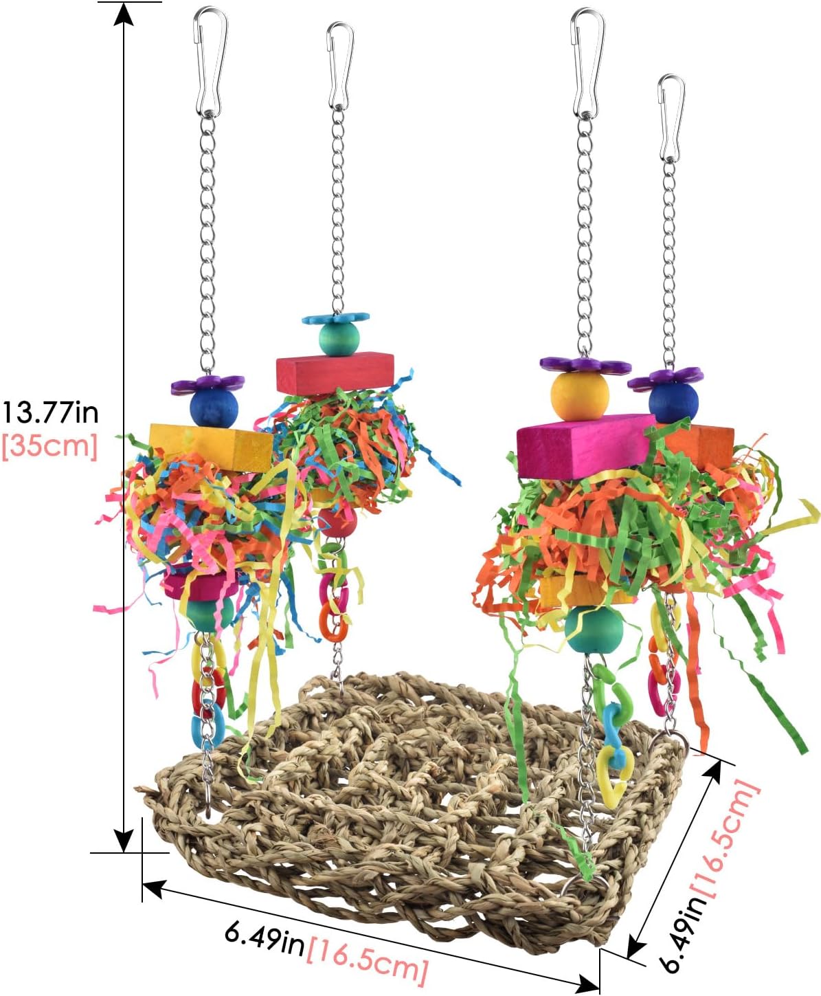 KATUMO Conure Toys, Bird Grass Swing Mat Parrot Climbing Hammock with Colorful Toys for Parakeet, Cockatiel, Sun Conure, Lovebird, Budgie, Small Birds (Pack of 2)