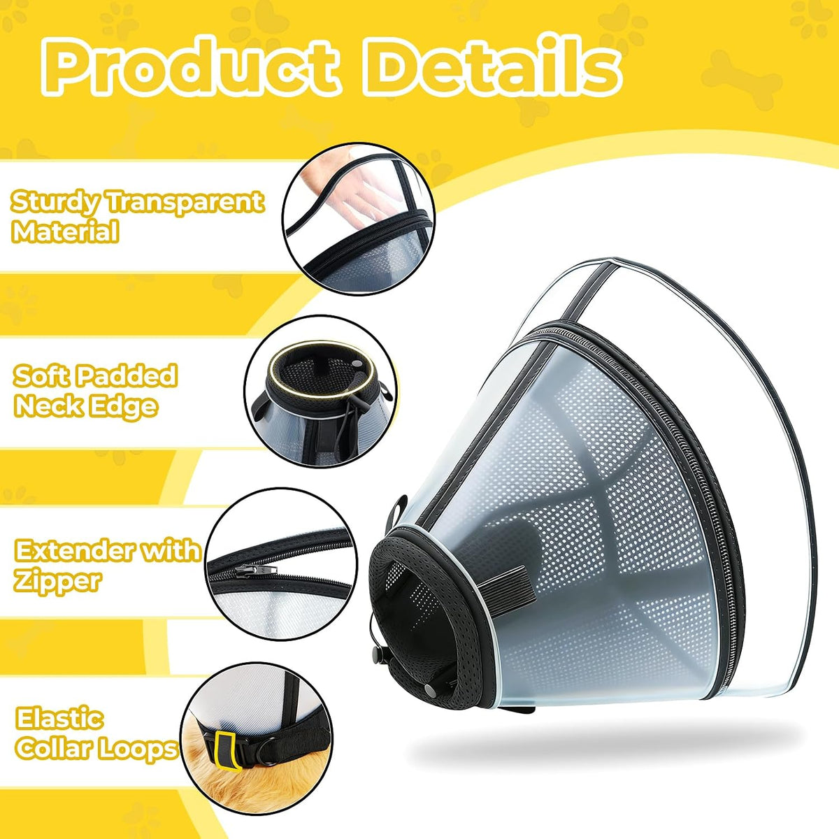 Soft Transparent Dog Cone Collar, Depth Adjustable Recovery Cone