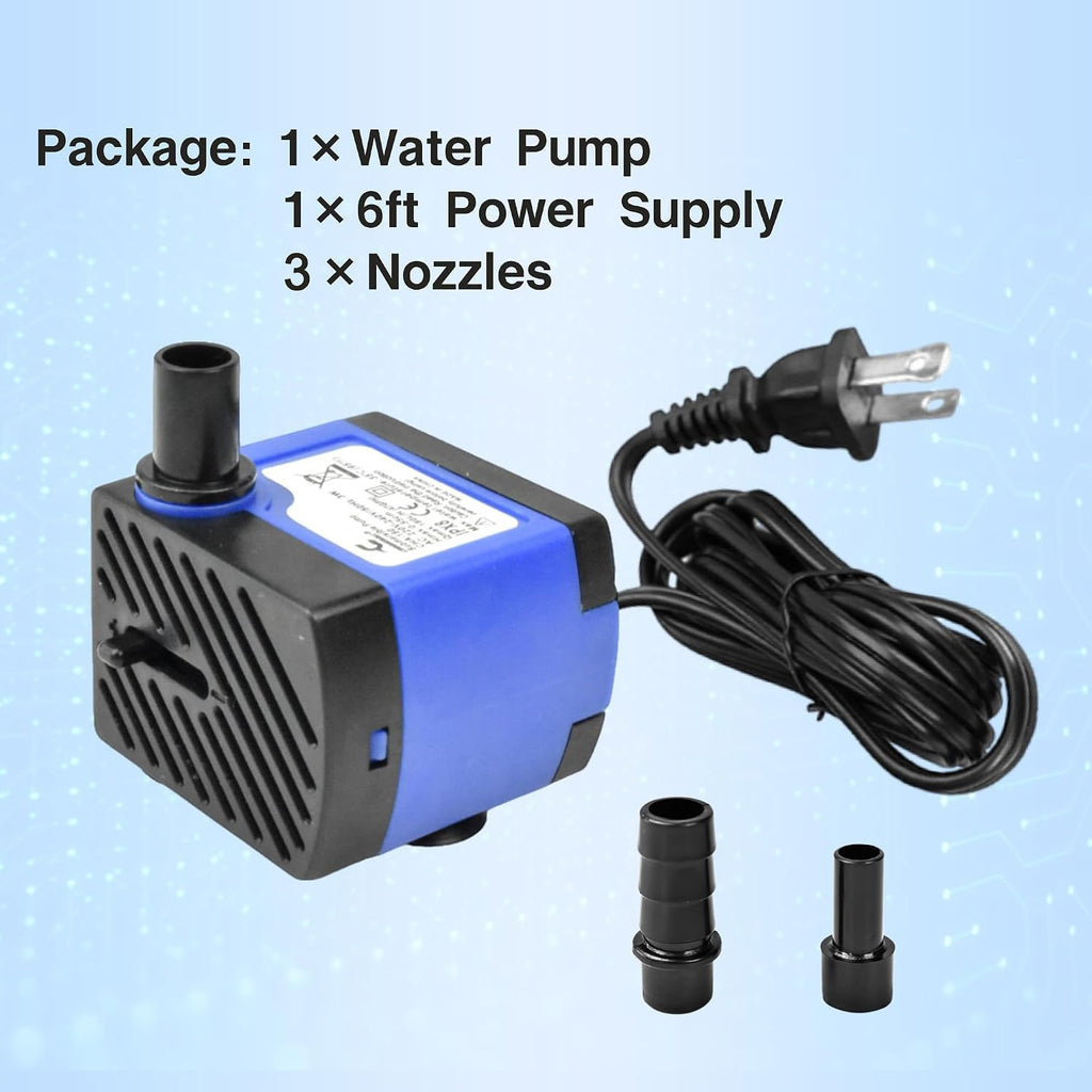 CONQUERALL 2PCS Circulation Pump 4W 74GPH Adjustable Flow Hydroponics Supplies for Tabletop Water Fountain