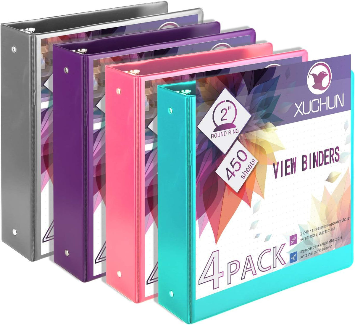 XUCHUN 3 Ring Binders 1 Inch,Clear View Binder with 2 Pockets, Holds 225 Sheets 8.5x11 Inches Paper, Customizable Cover & Spine,Binders for Office, School, Home, Business,6 Pack