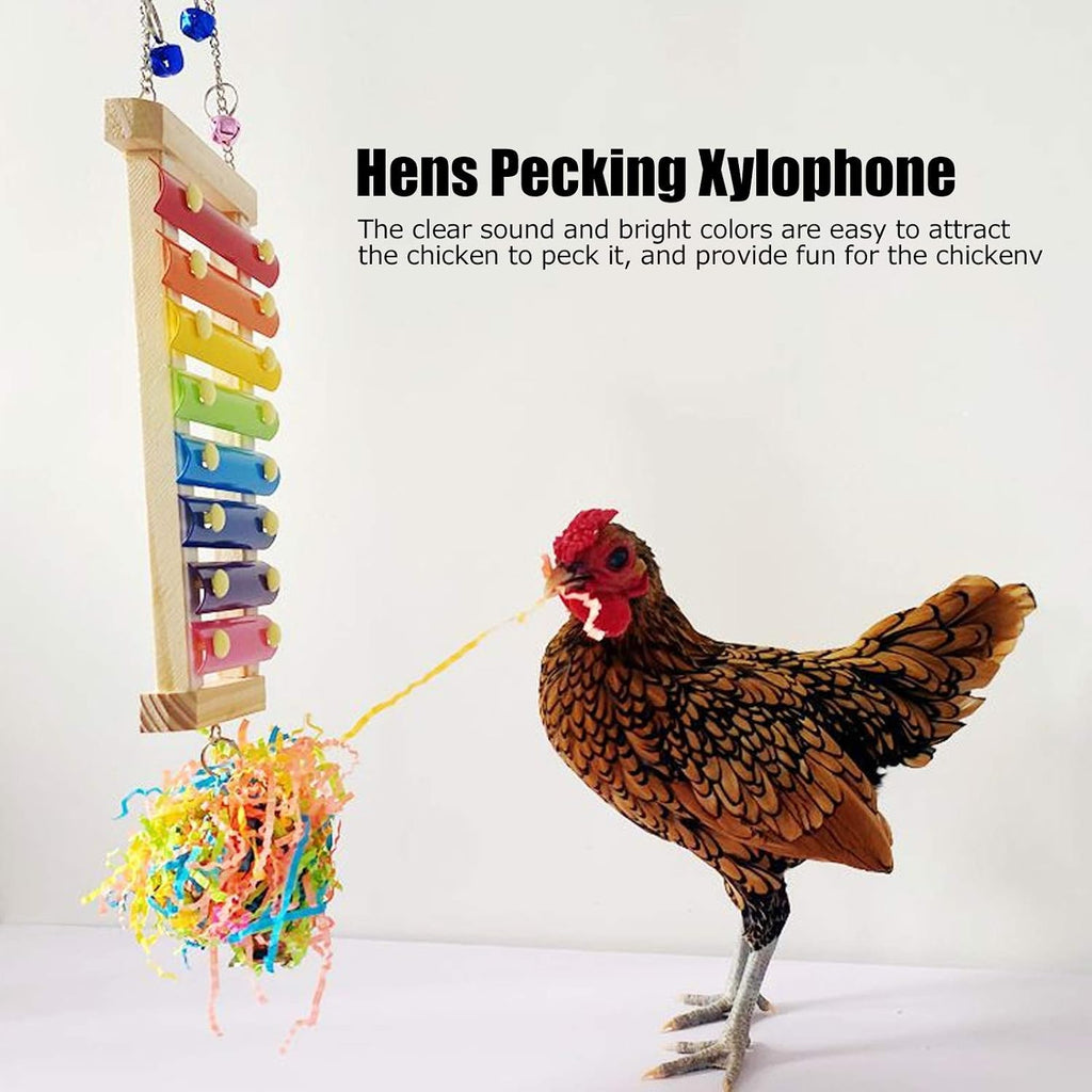 Zerodis Chicken Xylophone Toy,Hens Parrots Hanging Wooden Pecking Xylophone with Bell Coop Chicken Pecking Toys Chicken Swing Ladder Toys
