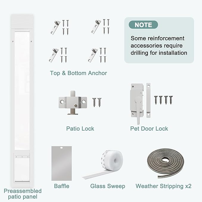 Doggie Door Insert for Sliding Glass Doors, Adjustable Height 76 1/8"-80 7/8" - Image 7