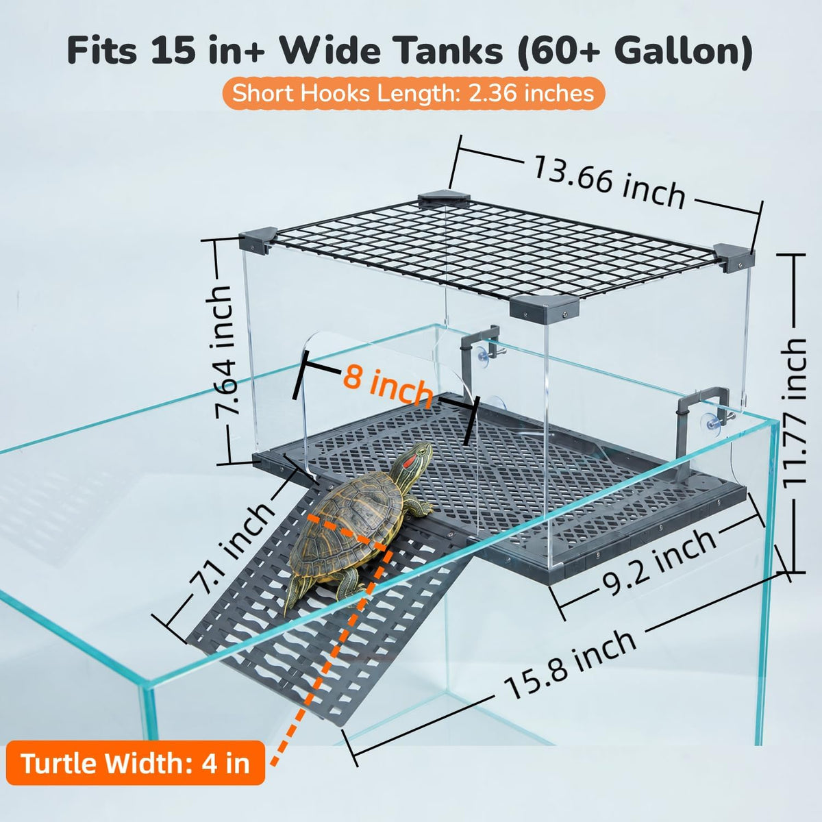 Escape-Proof Turtle Basking Platform Enclosure for 60-Gallon+ Tanks
