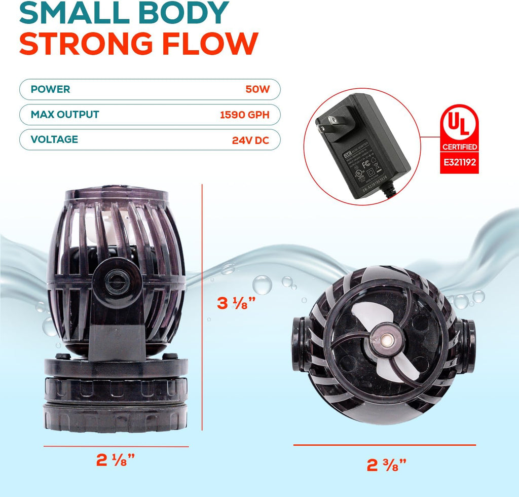 Aqua Dream 1600 GPH 24V DC Wave Maker Pump - Sine Wave Technology Ultra Quiet Circulation Pump with LED Digital Controller, Magnetic Mount for Marine & Coral Reef Aquariums - 1 Pc