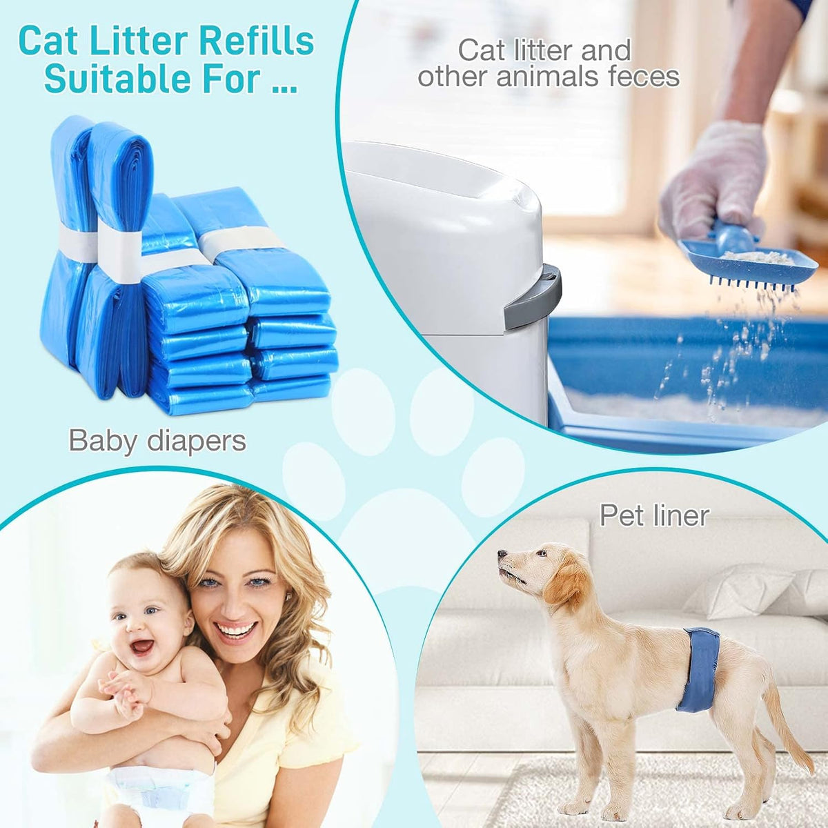 10 Pack Cat Litter Refill Bags 100% Enhanced Odor Control Generic Litter Refills Compatible with Standard, Plus, XL Pail